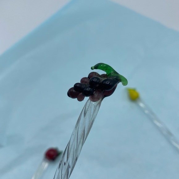 3 Stir Sticks Swizzle Glass cocktail bar decor Hand Blown Fruits - Picture 5 of 6